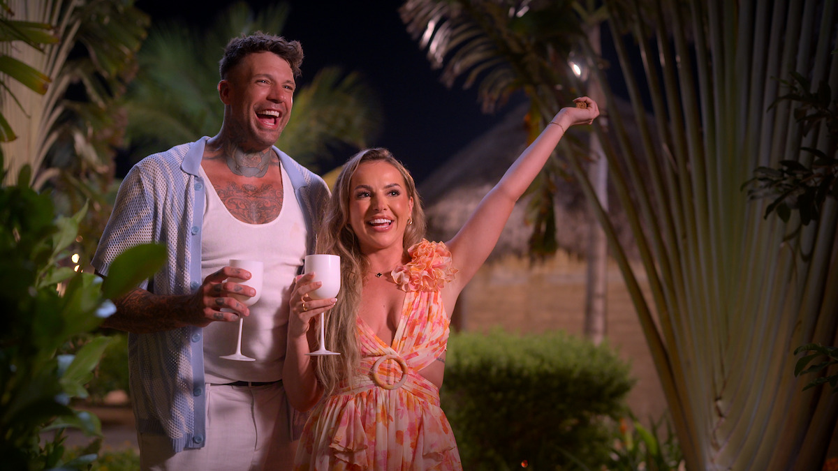 Dave and Sophie celebrating together on Perfect Match Season 4